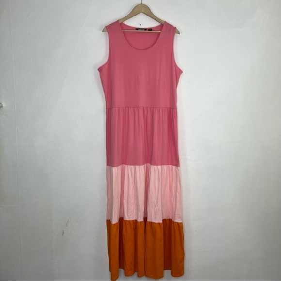 NWOT Land's End Pink Orange Tiered Jersey Maxi Dress Size XL Tall - Picture 10 of 13